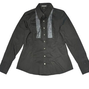 Express Design Studio Mens Medium Black with Grey‎ Ruffle Detail Button-Up Shirt